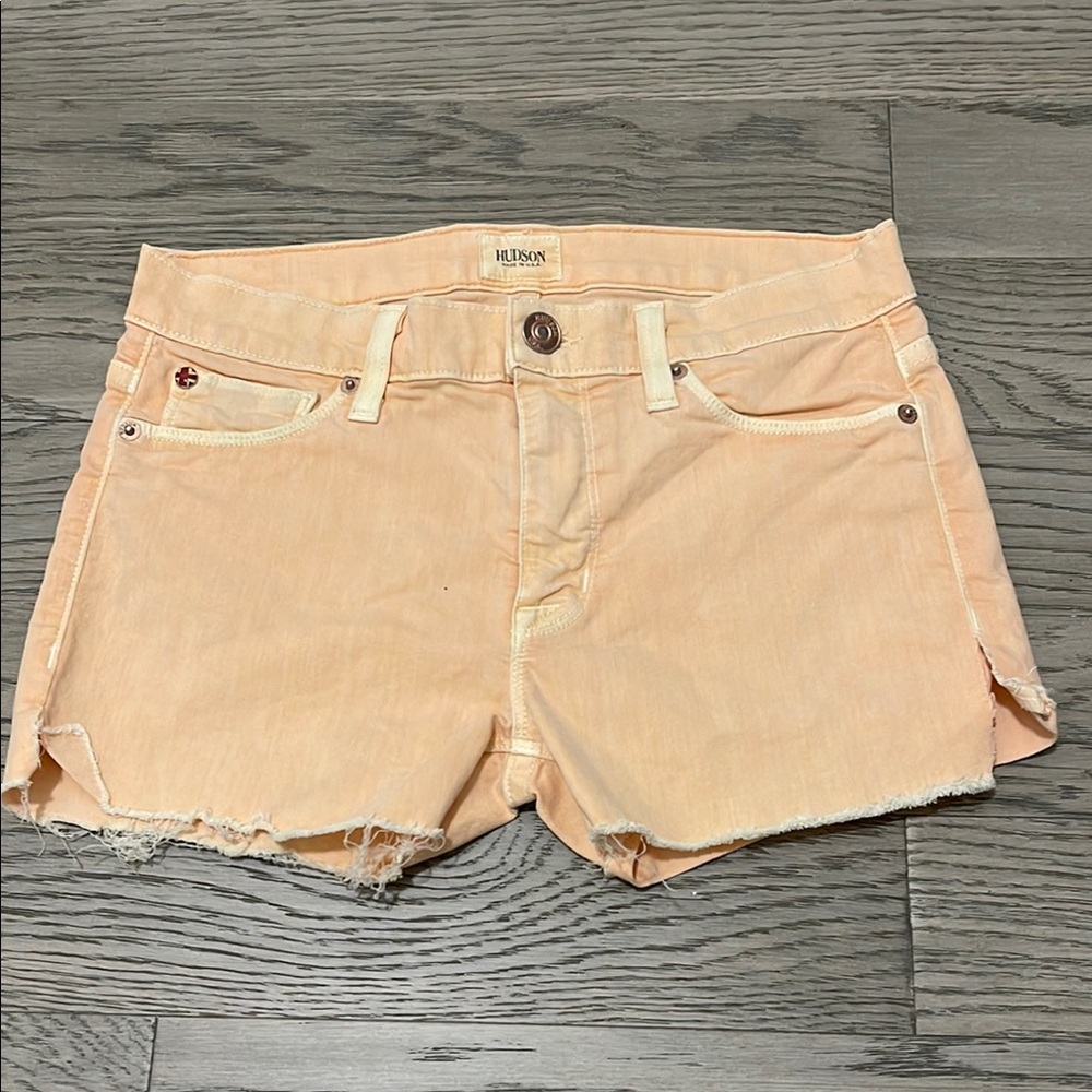 Hudson Jeans. Coral / Faded Orange   Jean Shorts. Frayed Hem